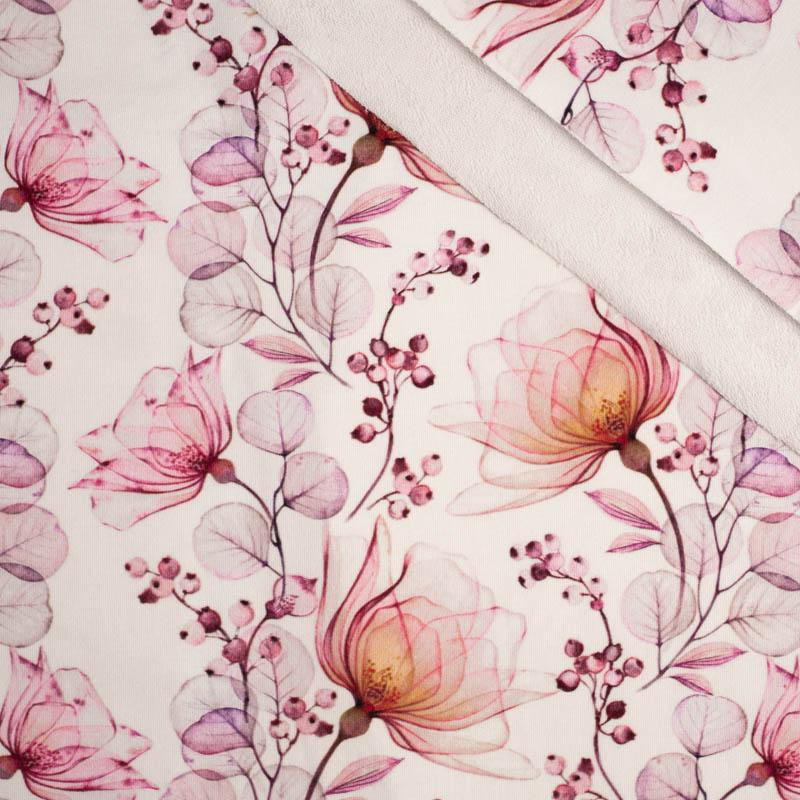 FLOWERS pat. 4 (pink) - looped knit fabric