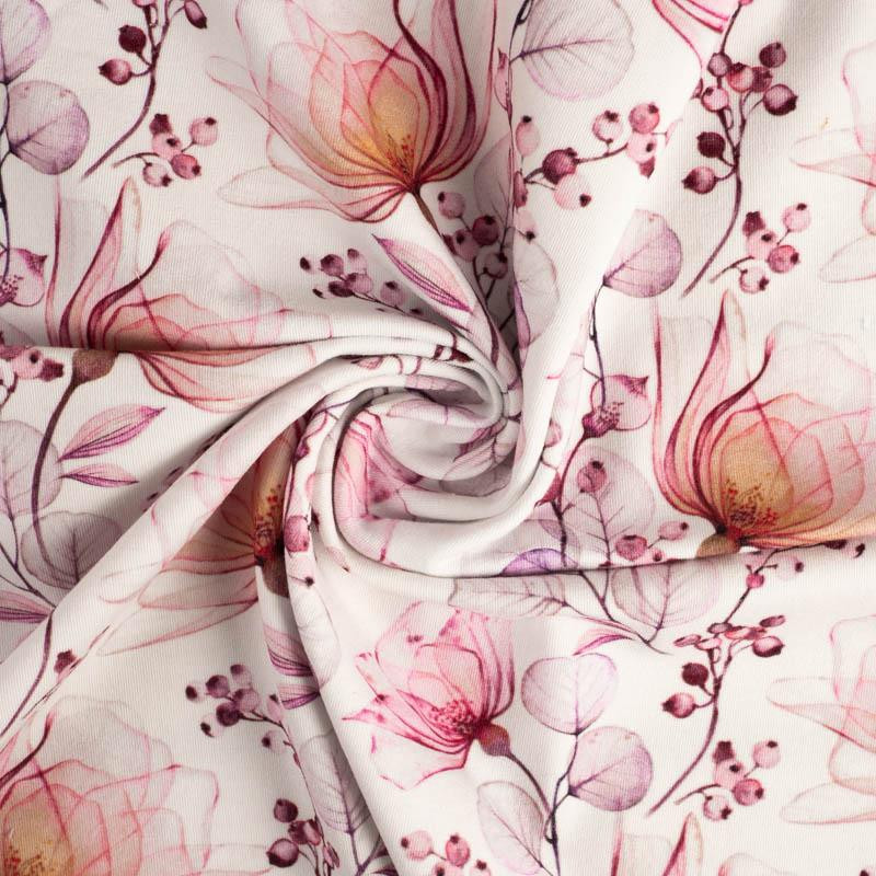 FLOWERS pat. 4 (pink) - looped knit fabric
