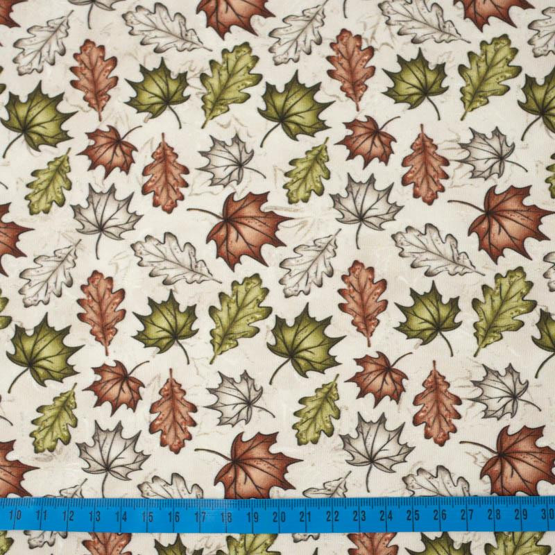 FOREST LEAVES pat. 1 / beige - looped knit fabric