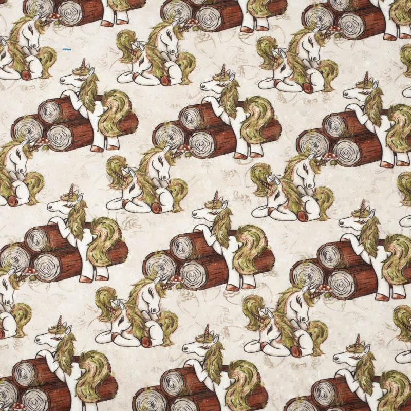 FOREST UNICORNS pat. 1 / beige - looped knit fabric