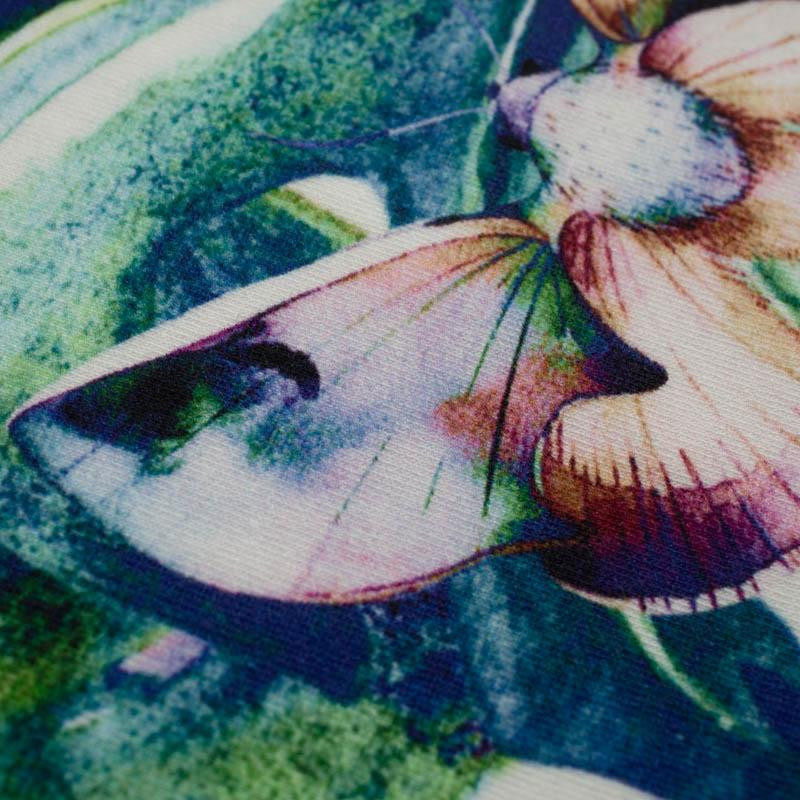 LEAVES AND INSECTS PAT. 5 (TROPICAL NATURE) / white - single jersey with elastane 