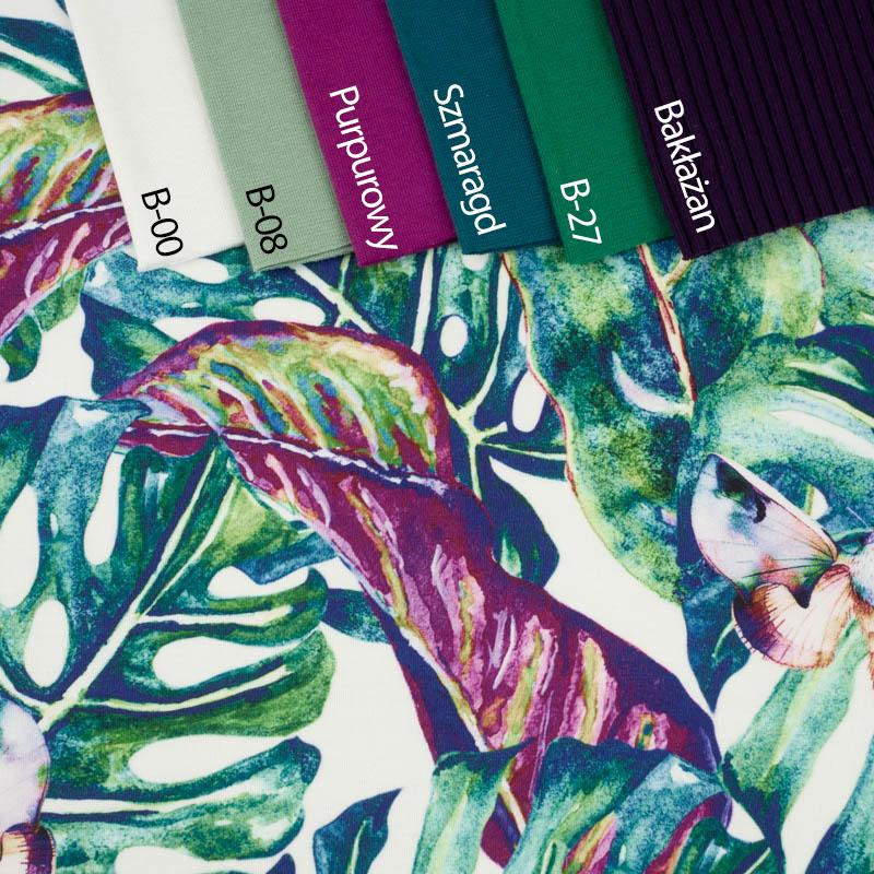 LEAVES AND INSECTS PAT. 5 (TROPICAL NATURE) / white - single jersey with elastane 