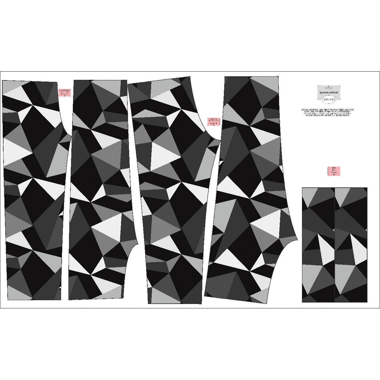 CHILDREN'S SOFTSHELL TROUSERS (YETI) - ICE PAT. 2 / black - white - sewing set