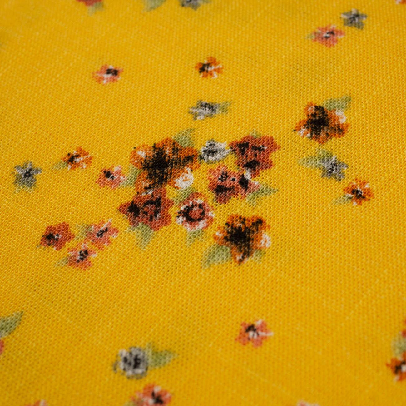 SMALL FLOWERS / mustard - Viscose with linen weave