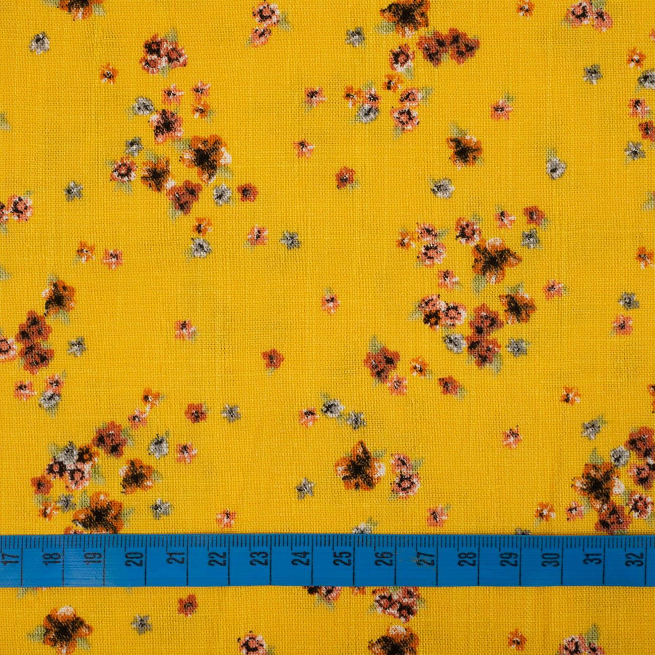 SMALL FLOWERS / mustard - Viscose with linen weave