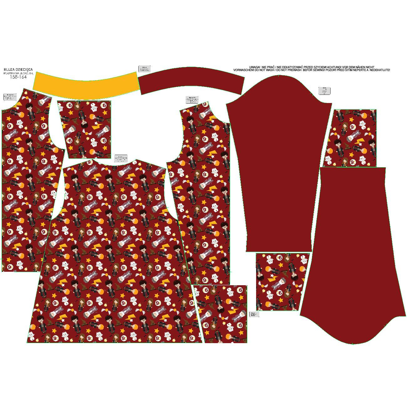 "MAX" CHILDREN'S TRAINING JACKET - MAGICAL FRIENDS pat. 3 (MAGIC SCHOOL) / maroon - knit with short nap