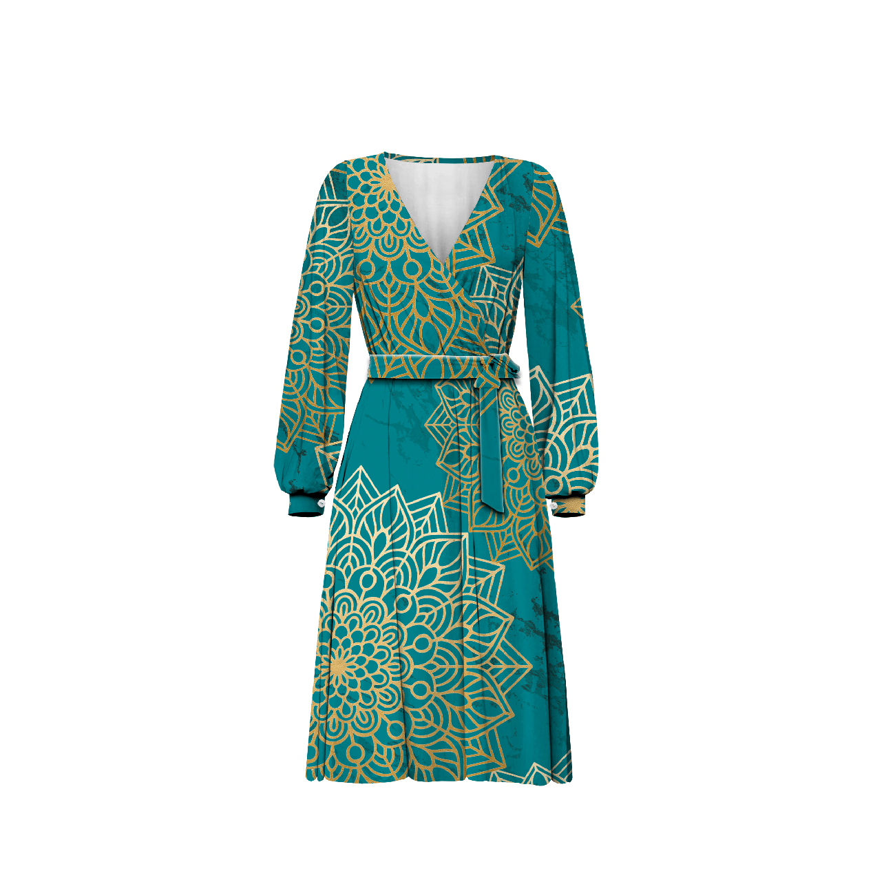 WRAP MIDI DRESS (BIANCA) - MANDALA pat. 5 / emerald - sewing set