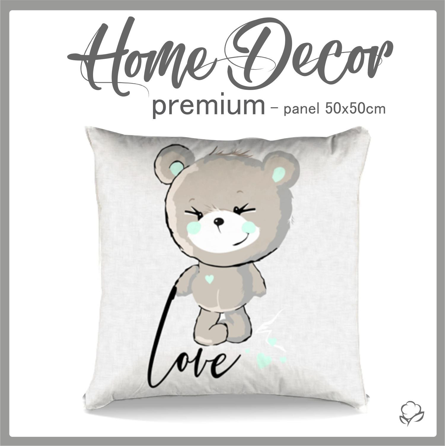 CUSHION PANEL - BEAR (mint) / love - HOME DECOR PREMIUM 