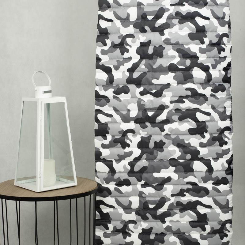 CAMOUFLAGE GREY - nylon fabric quilted in stripes