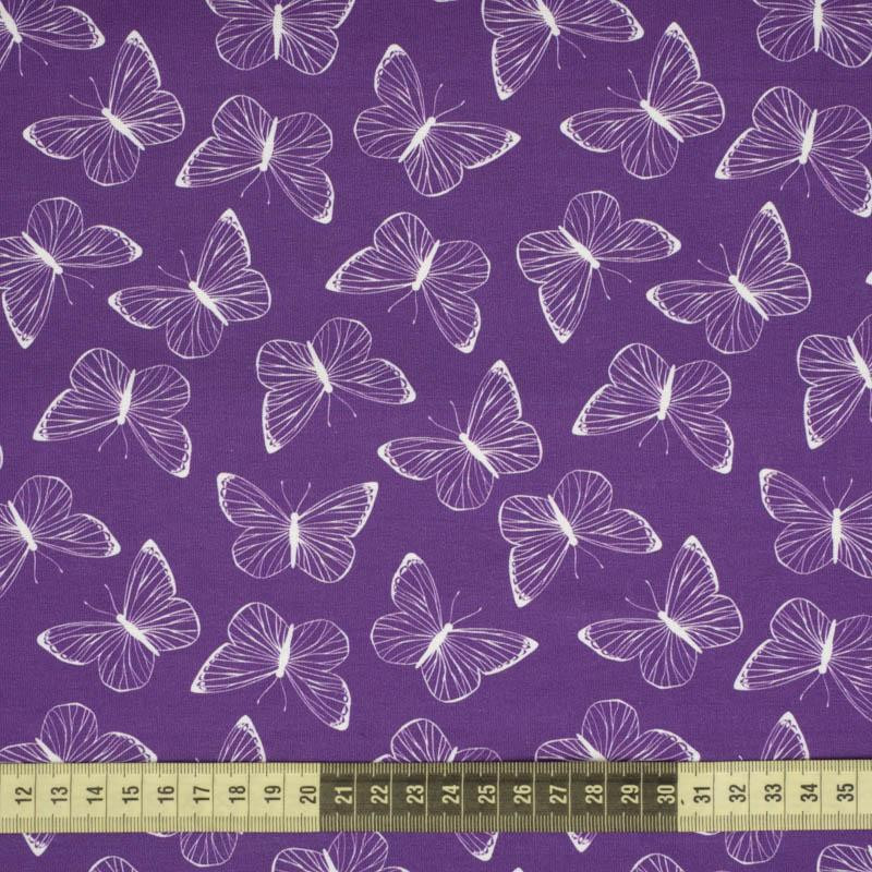 BUTTERFLIES / contour (PURPLE BUTTERFLIES) - looped knit fabric
