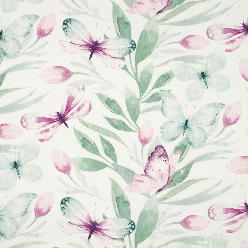 BUTTERFLIES MIX PAT.1 (WATER-COLOR BUTTERFLIES) - looped knit fabric