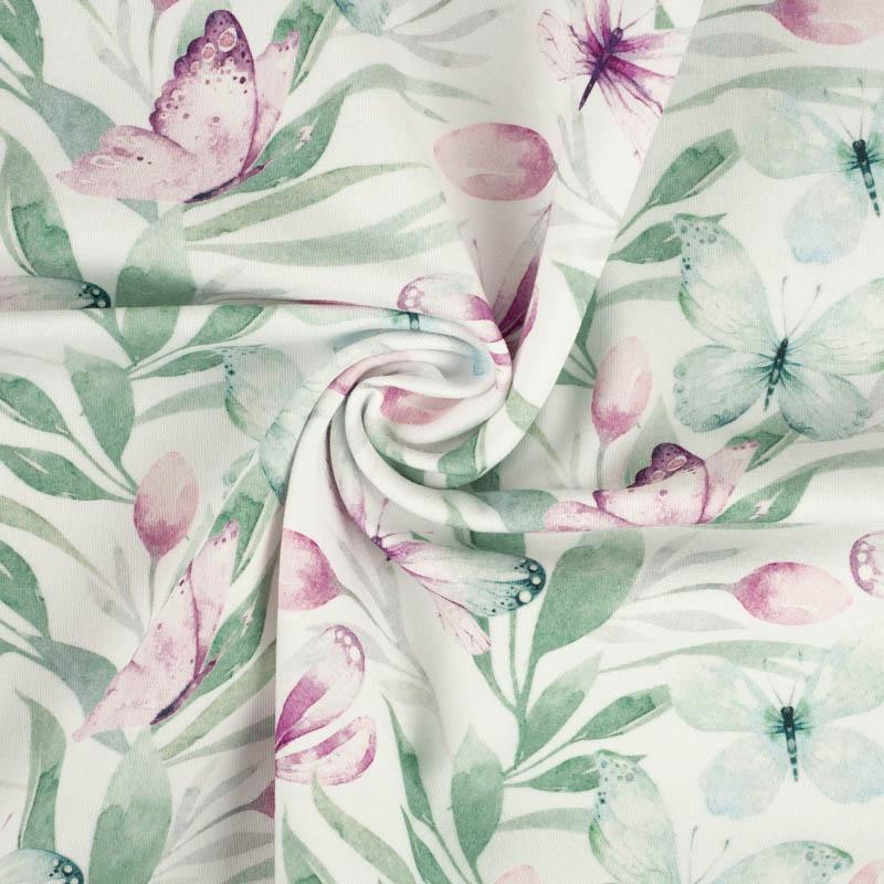 BUTTERFLIES MIX PAT.1 (WATER-COLOR BUTTERFLIES) - looped knit fabric