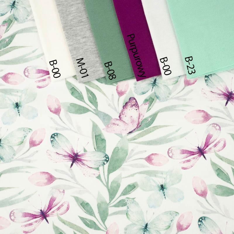 BUTTERFLIES MIX PAT.1 (WATER-COLOR BUTTERFLIES) - single jersey with elastane 