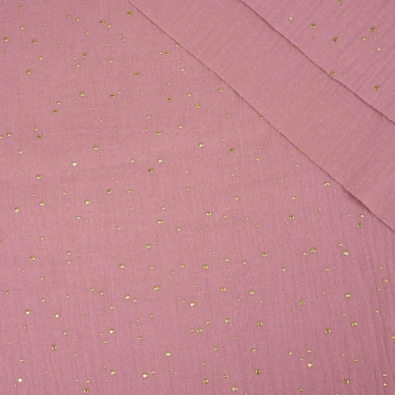 GOLDEN DOTS / LIGHT HEATHER - Cotton muslin