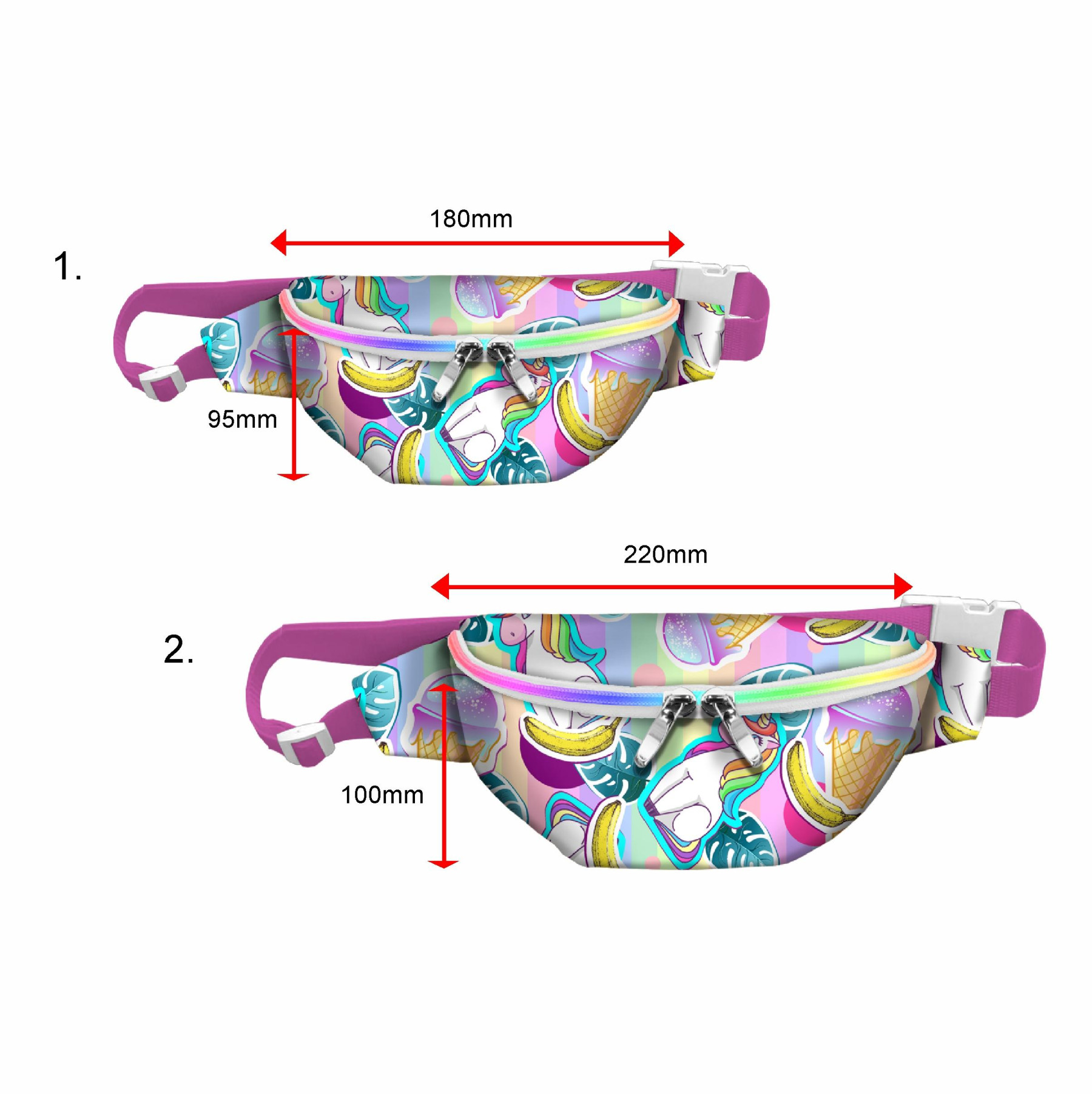 HIP BAG - UNICORNS AND ICE CREAM (rainbow) / Choice of sizes