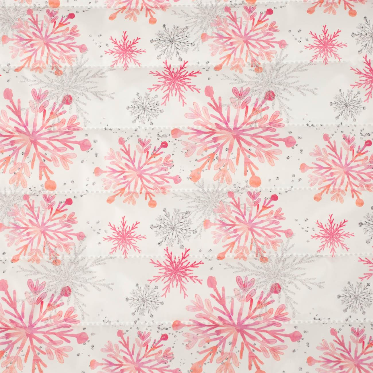 PINK SNOWFLAKES pat. 2 - nylon fabric quilted in stripes