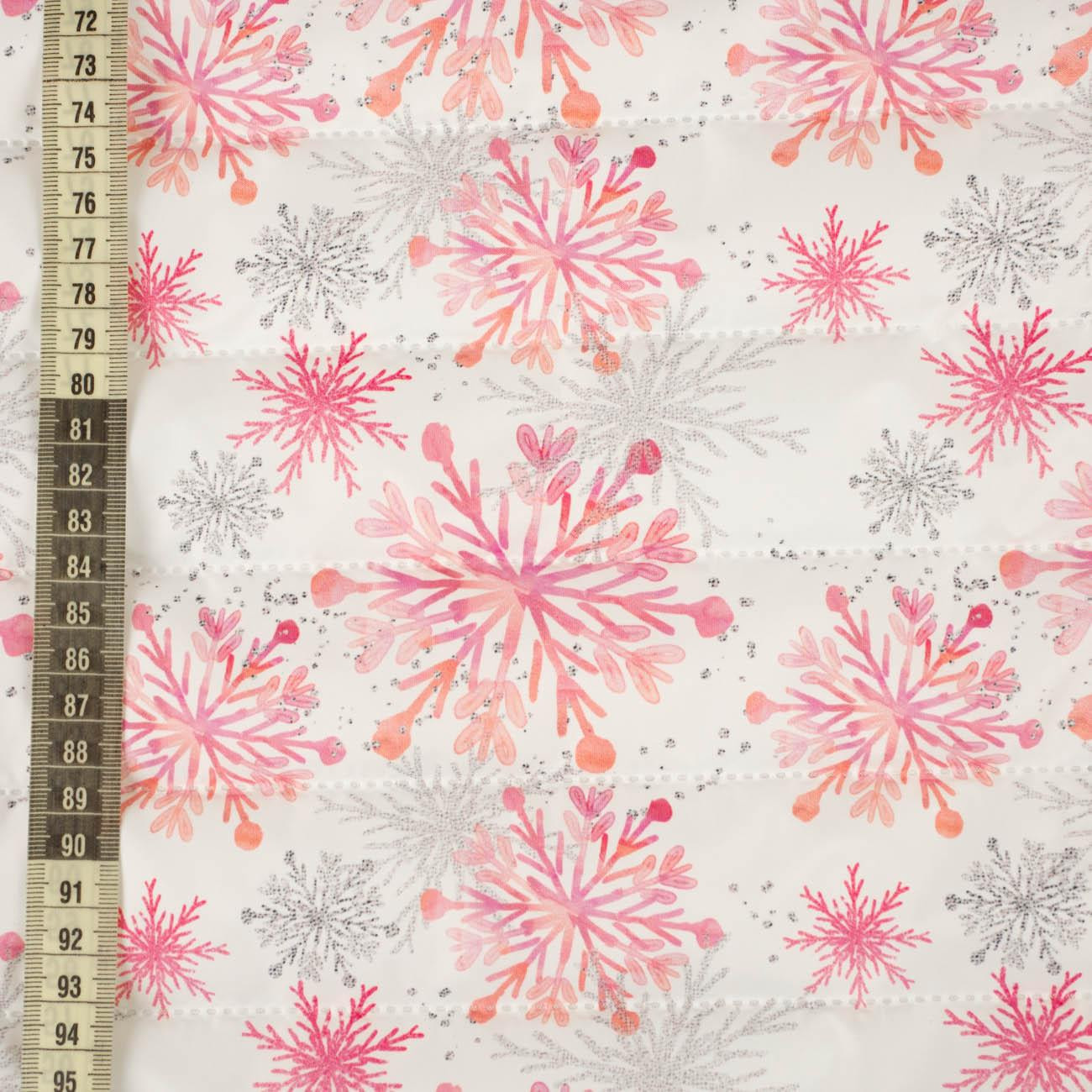 PINK SNOWFLAKES pat. 2 - nylon fabric quilted in stripes