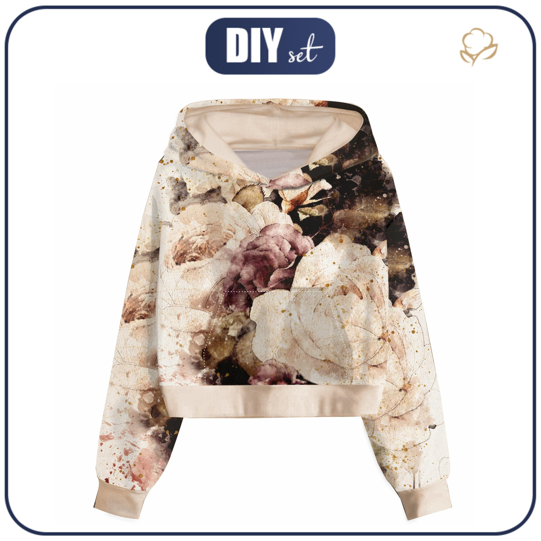 Cropped hoodie (IDA) - WATERCOLOR FLOWERS PAT. 4 - sewing set