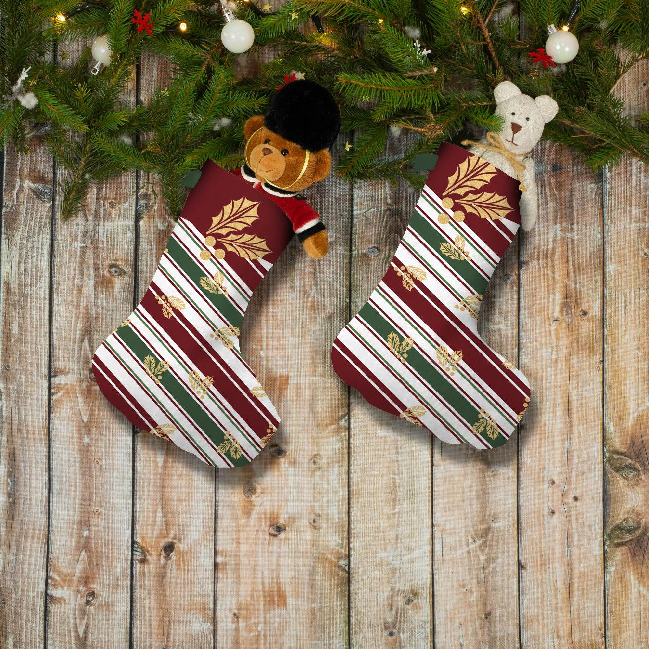 Christmas Stocking Set - HOLLY / stripes pat. 2