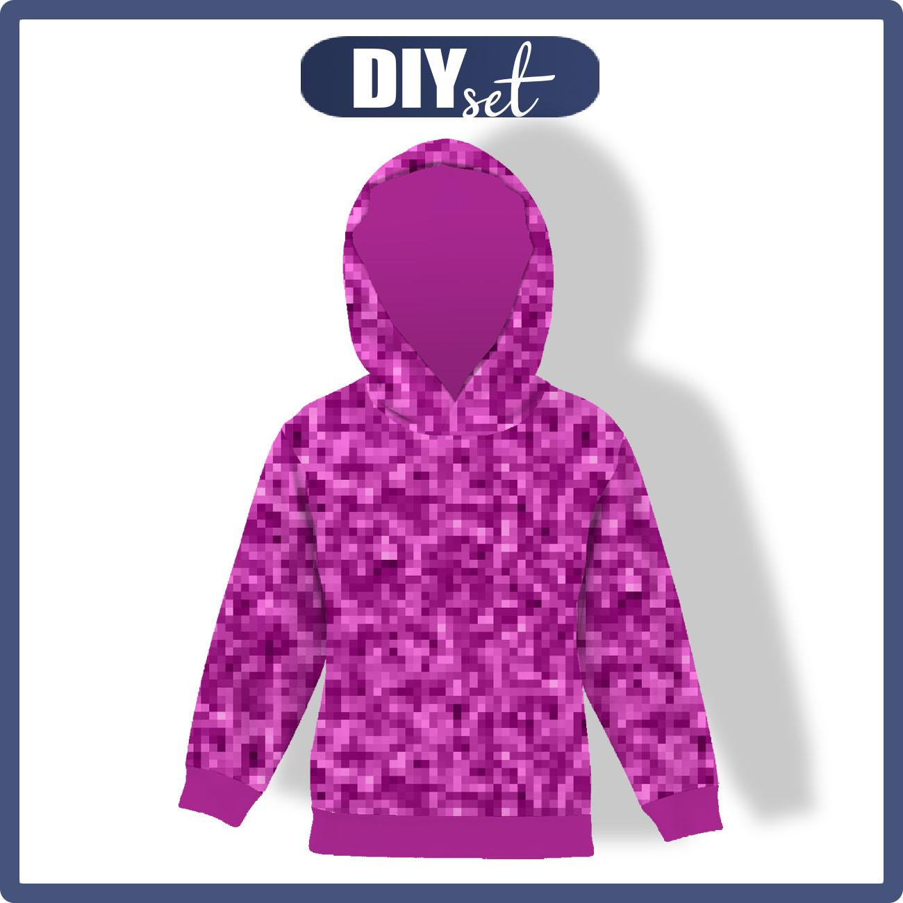 KID'S HOODIE (ALEX) - PIXELS pat. 2 / fuchsia - sewing set