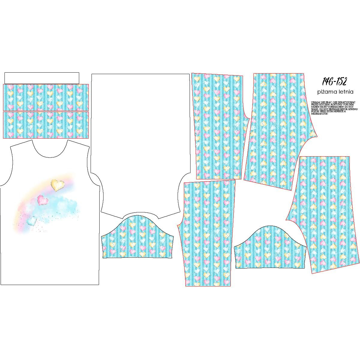 CHILDREN'S PAJAMAS "ADA" - PASTEL HEARTS (WONDERLAND) - sewing set