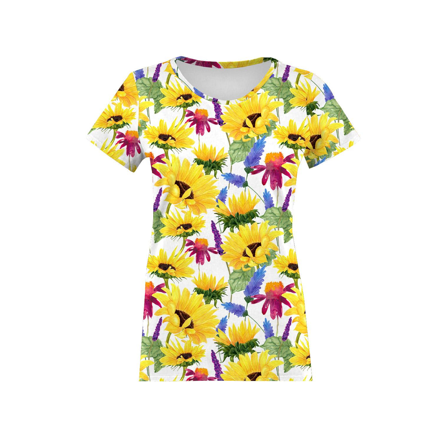 WOMEN’S T-SHIRT - SUNFLOWERS pat. 4 (BLOOMING MEADOW) - single jersey