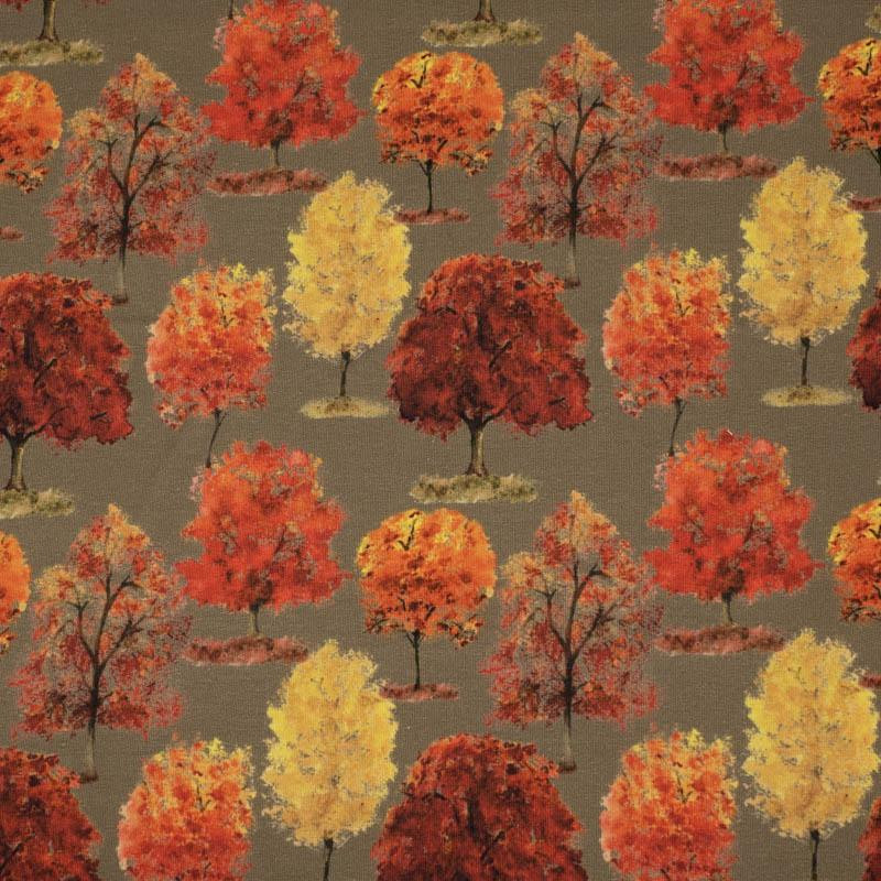 AUTUMN TREES / khaki (PUMPKIN GARDEN) - looped knit fabric