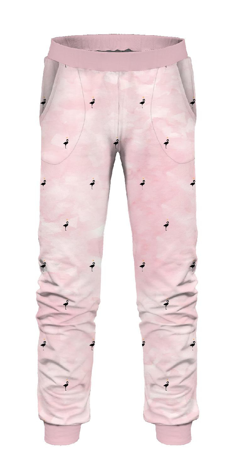 CHILDREN'S JOGGERS (LYON) - FLAMINGO / CAMOUFLAGE pat. 2 (pale pink) - looped knit fabric