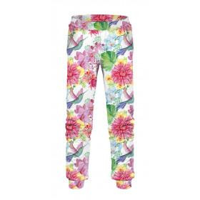 CHILDREN'S JOGGERS "LYON" (86/92) - HUMMINGBIRDS AND FLOWERS pat. 2 - looped knit fabric 