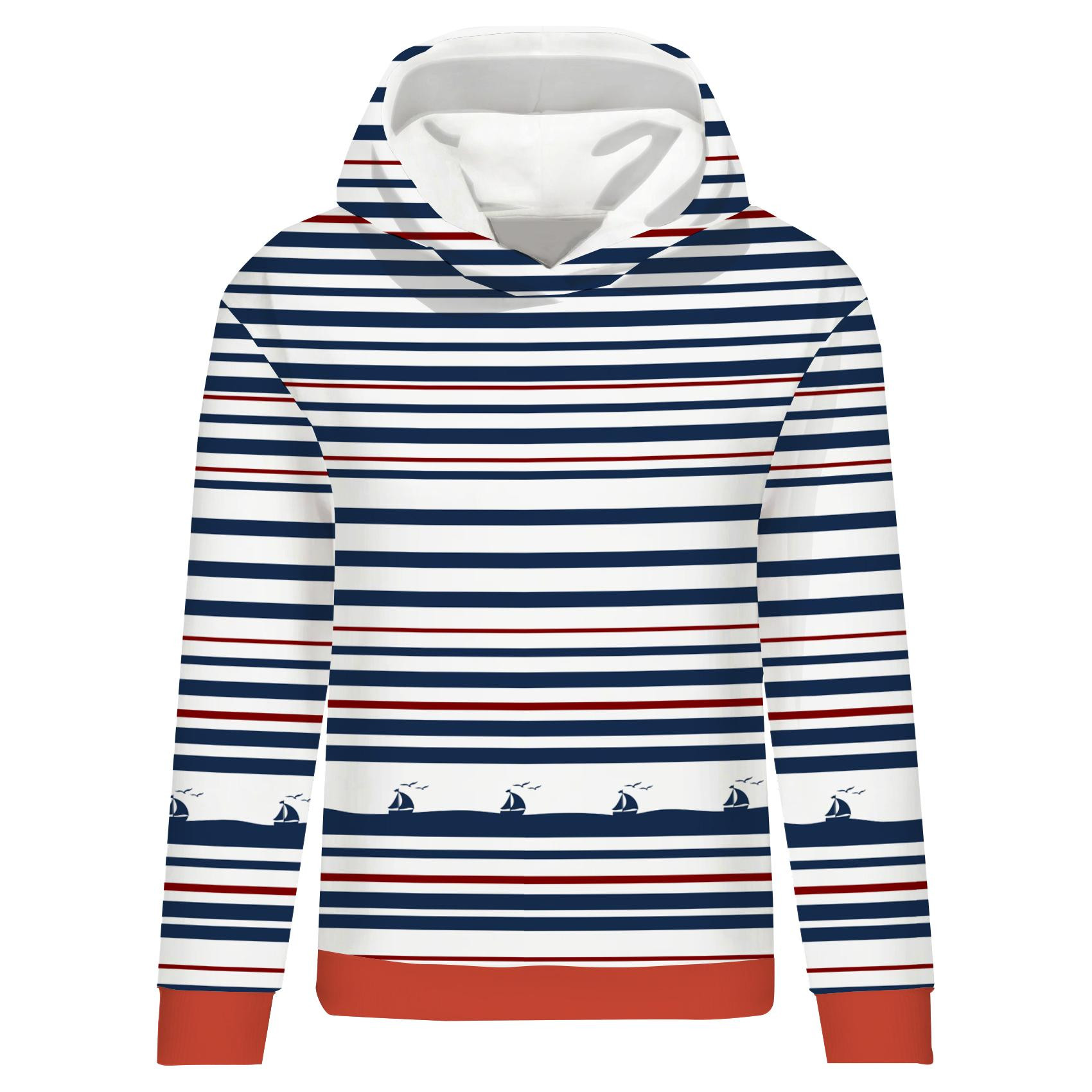 CLASSIC WOMEN’S HOODIE (POLA) - SHIPS / stripes (marine) - looped knit fabric 