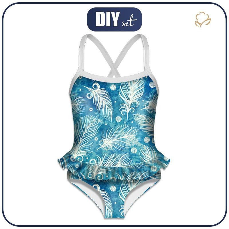 Girl's swimsuit - WHITE FEATHERS / blue