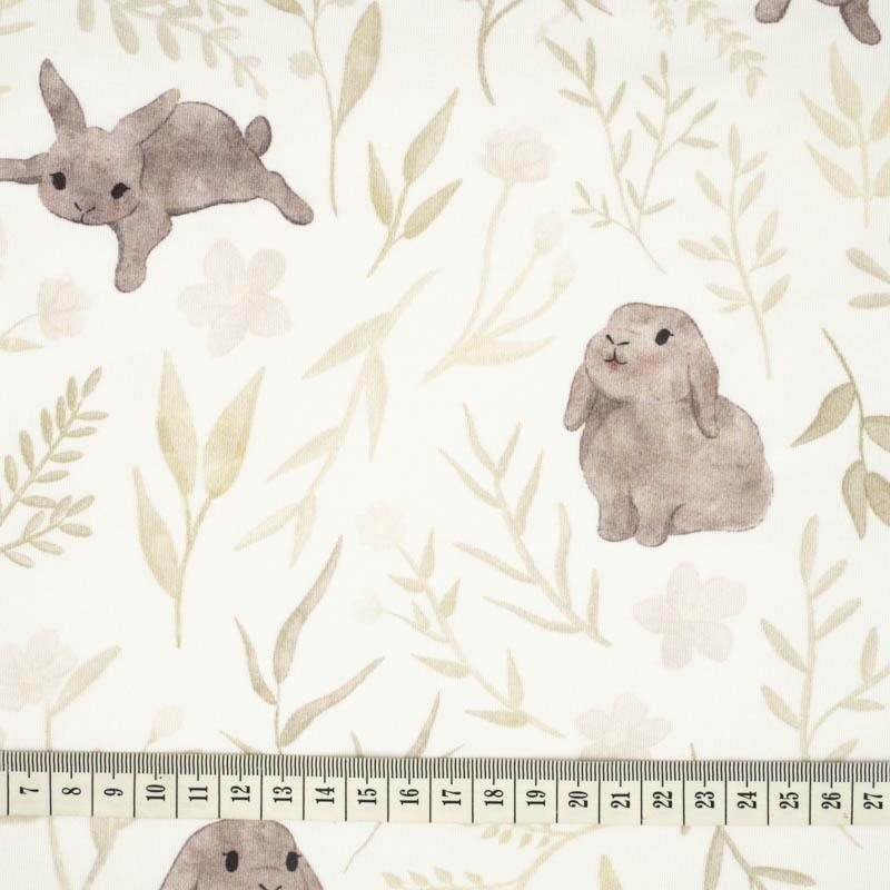GREY BUNNIES pat. 1 (PASTEL BUNNIES) - looped knit fabric