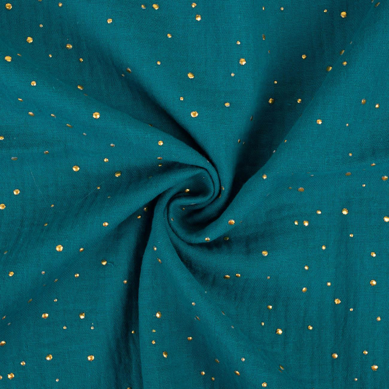 GOLDEN DOTS / emerald - Cotton muslin