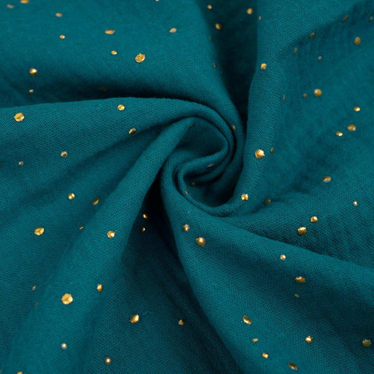 GOLDEN DOTS / emerald - Cotton muslin