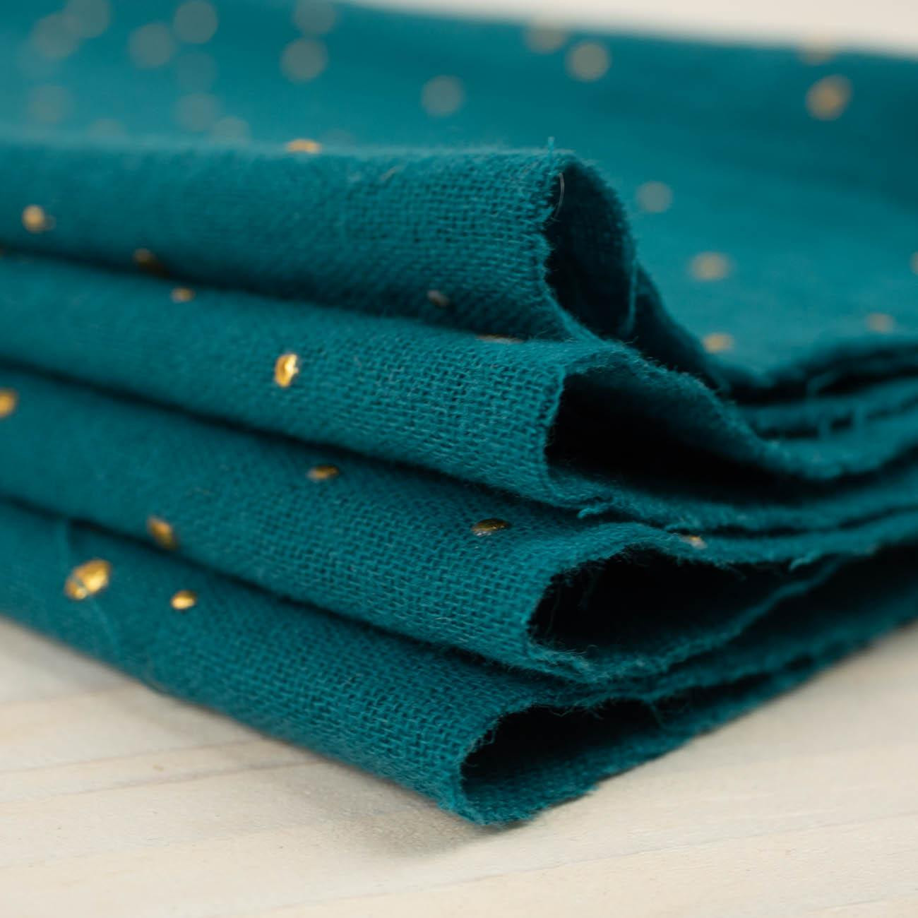 GOLDEN DOTS / emerald - Cotton muslin