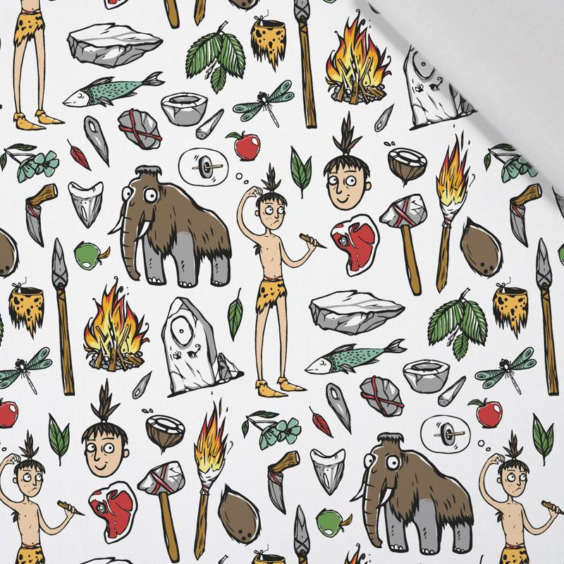 CAVEMEN / white - Cotton woven fabric