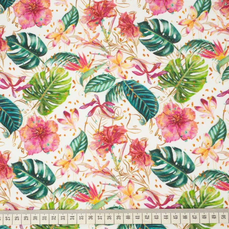 TROPICAL JUNGLE / white - single jersey with elastane 