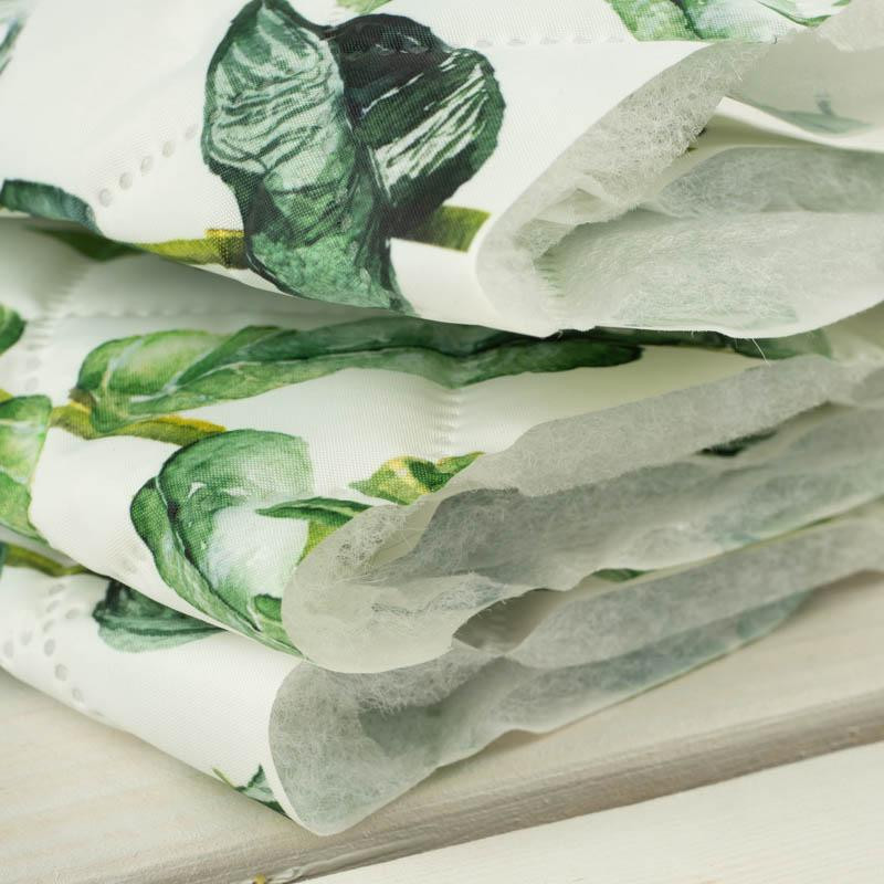 ROPICAL LEAVES MIX pat. 2 / white (JUNGLE) - Quilted nylon fabric 