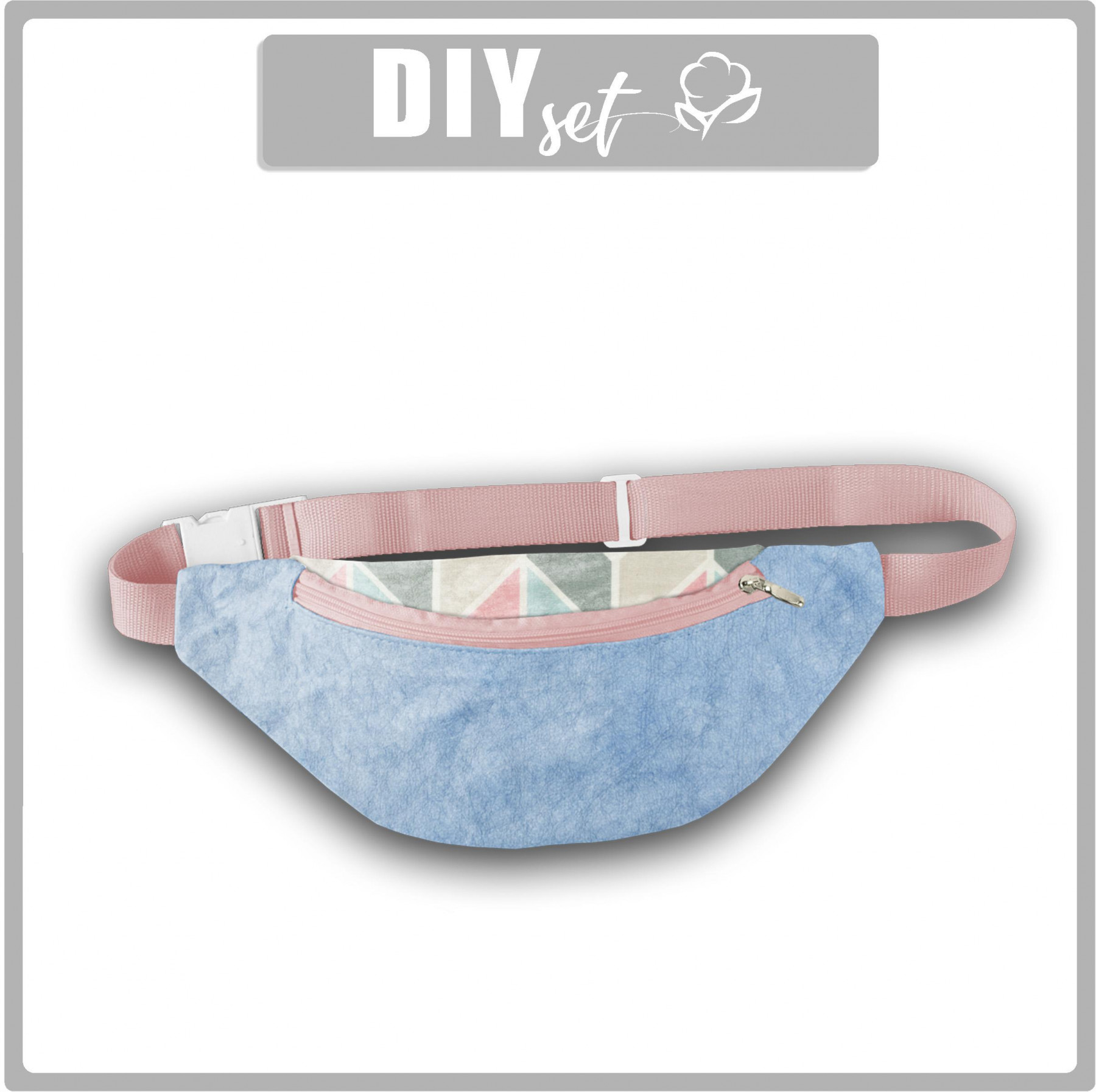 Washpapa hip bag sewing set - BABY BLUE / HERRINGBONE BIG - pale pink