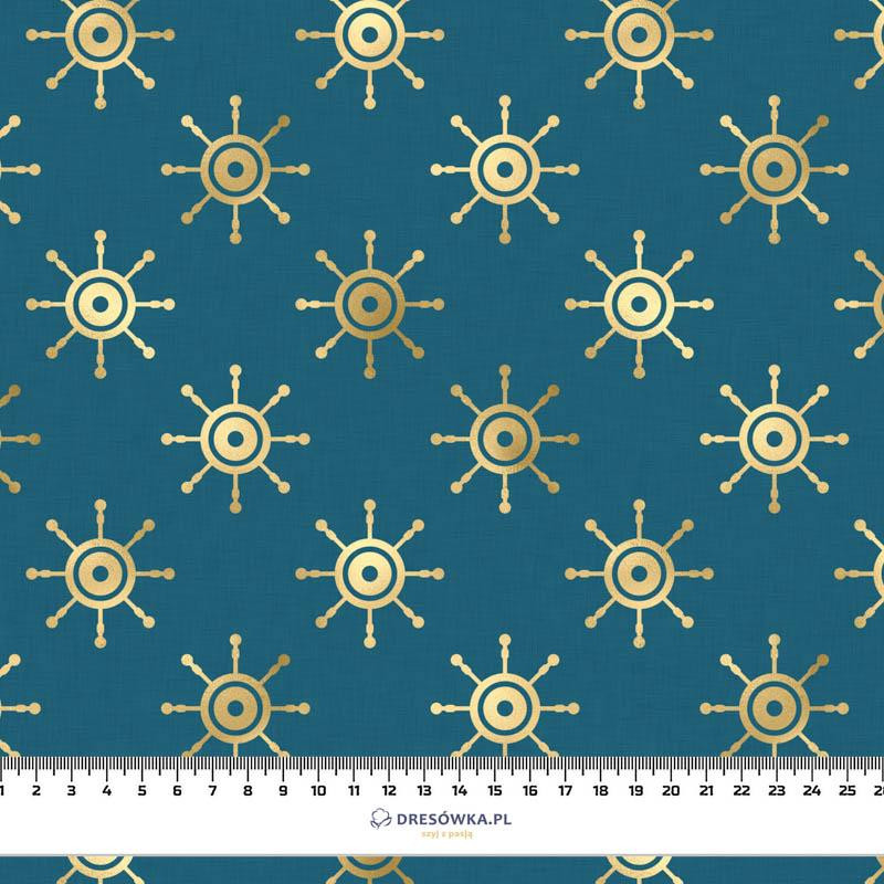 100cm GOLDEN STEERING WHEEL (GOLDEN OCEAN) / sea blue - Cotton woven fabric
