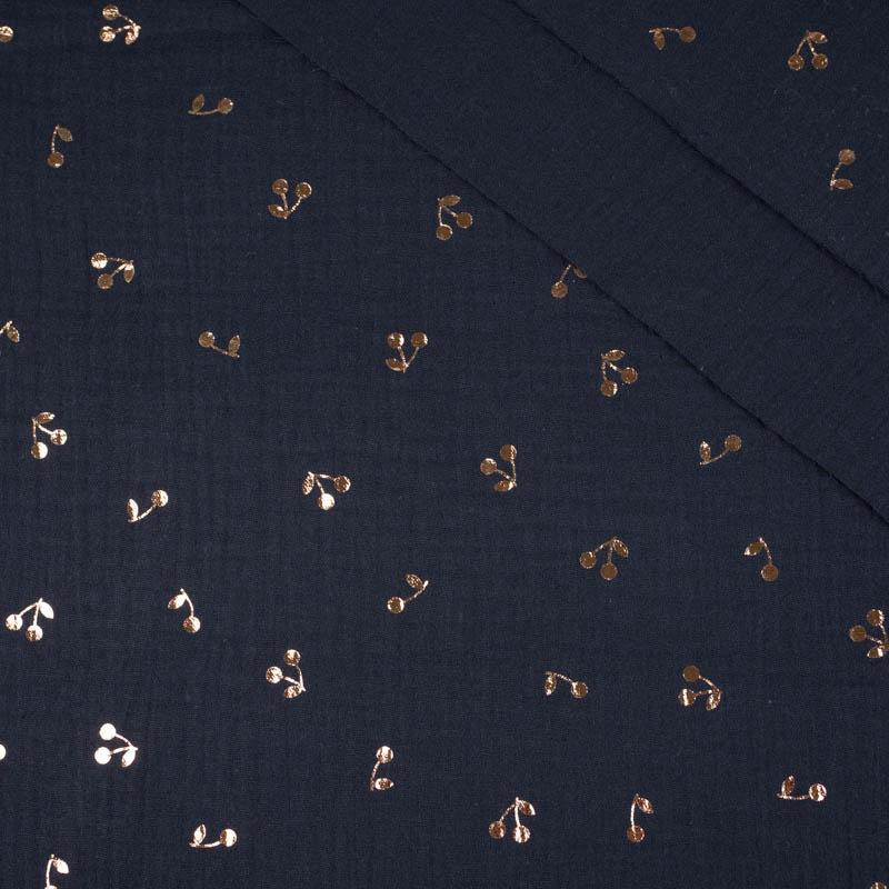 GOLDEN CHERRIES / navy - Cotton muslin