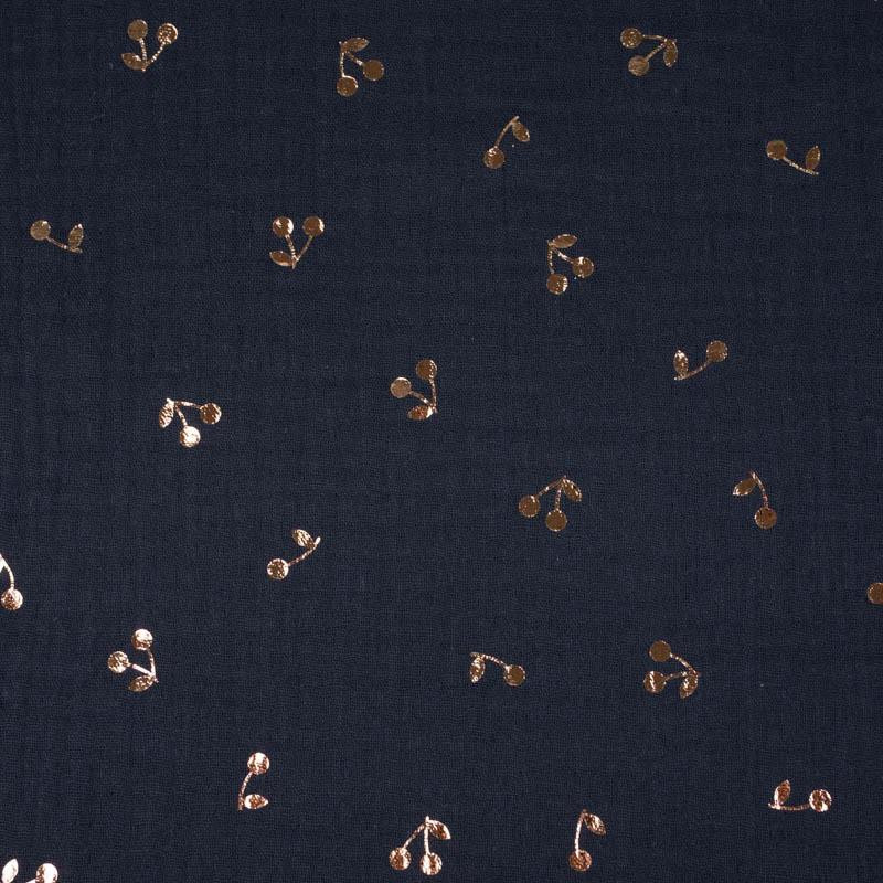 GOLDEN CHERRIES / navy - Cotton muslin