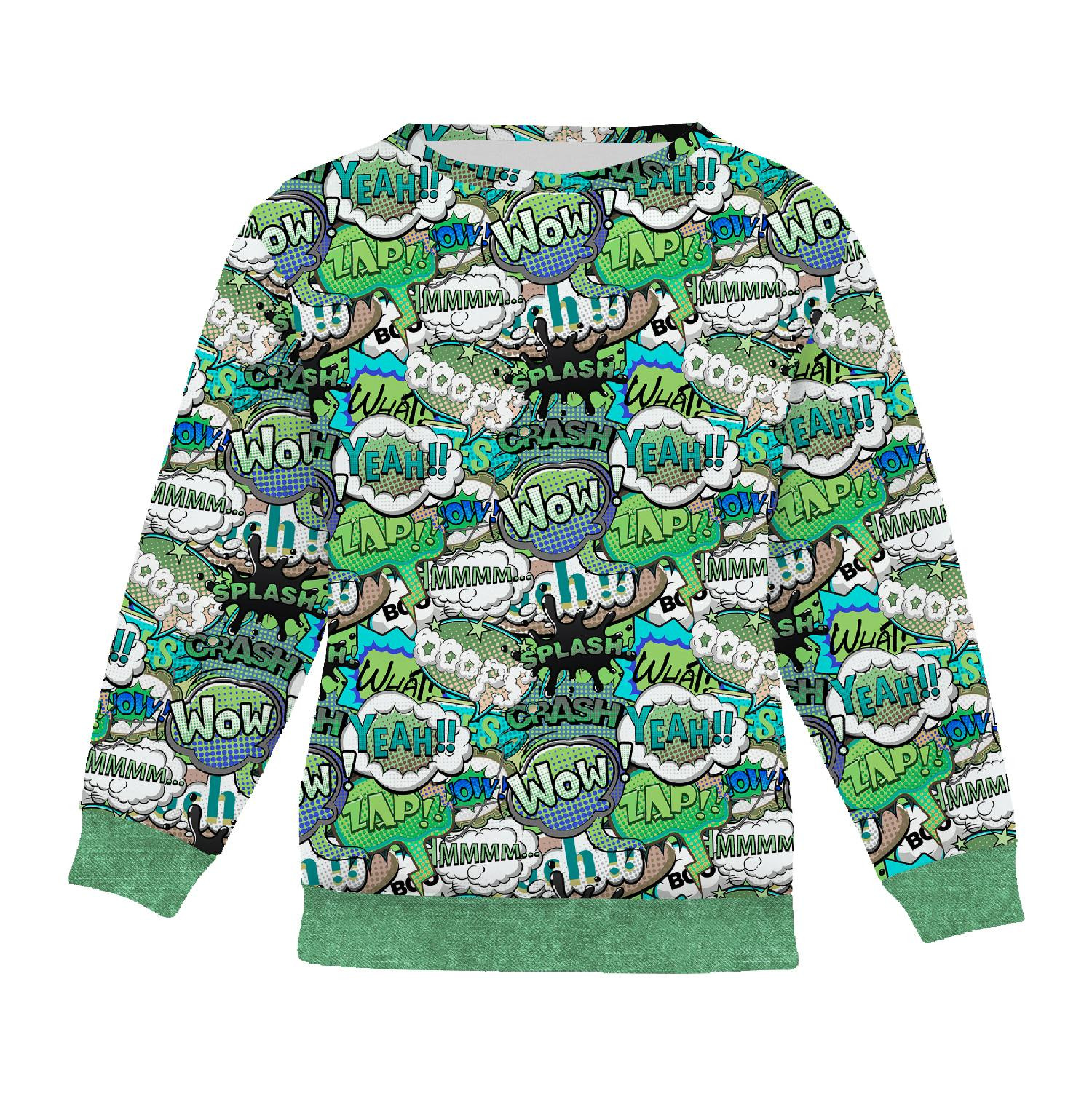 Children's tracksuit (MILAN) - COMIC BOOK (green - blue) - sewing set