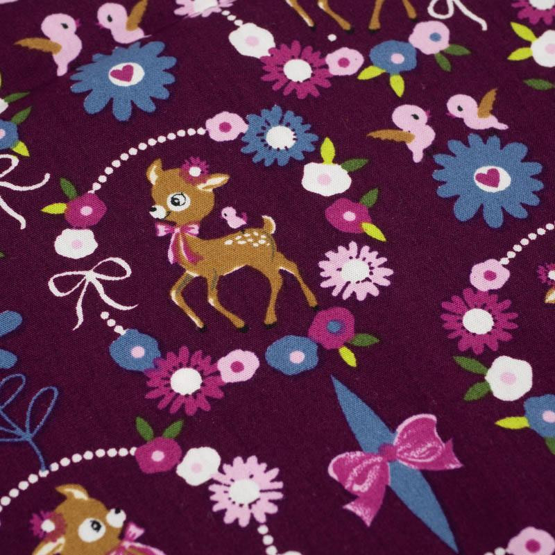 ROE DEER (wreaths) / purple - POPLIN 100% cotton 