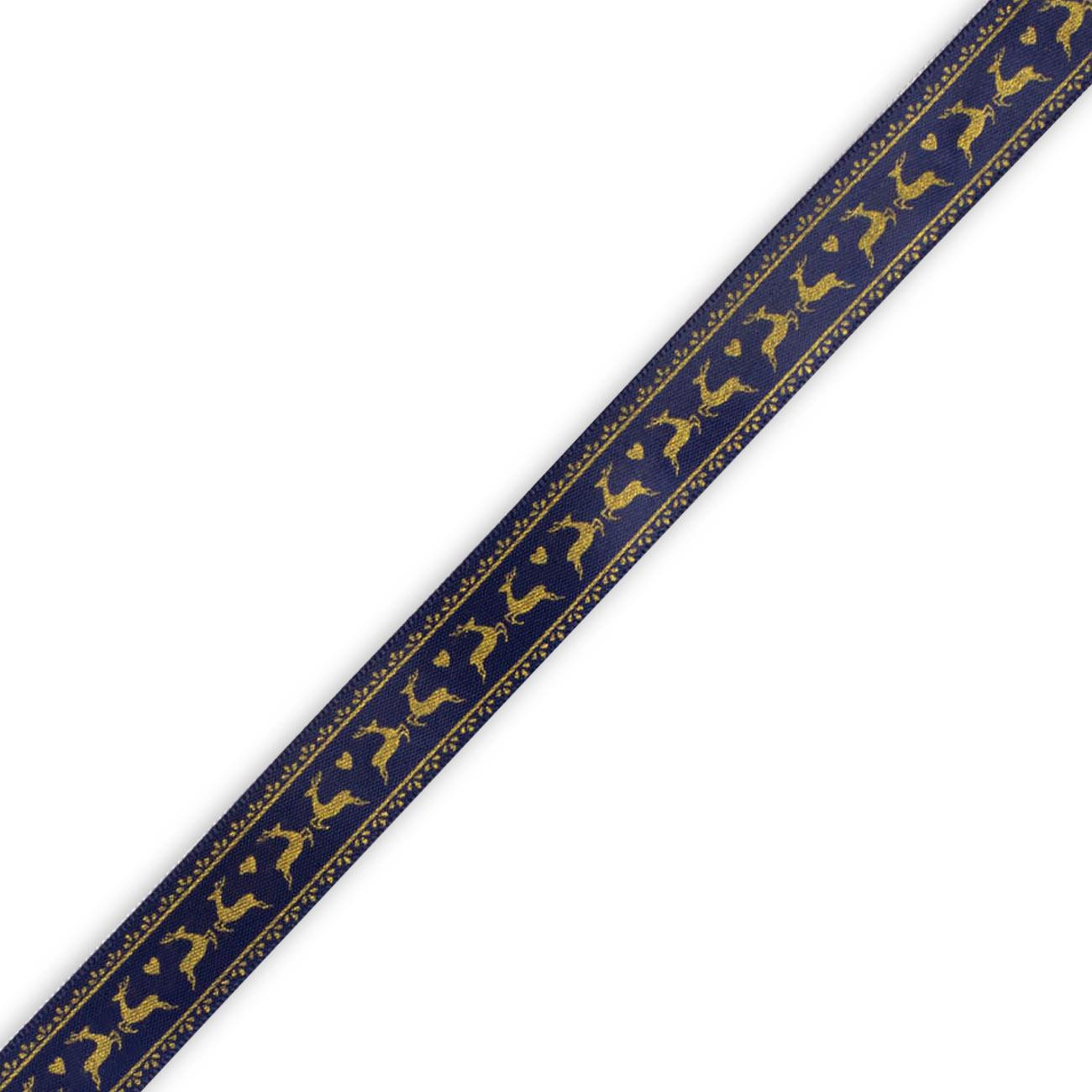 Satin ribbon 15mm gold stars / navy