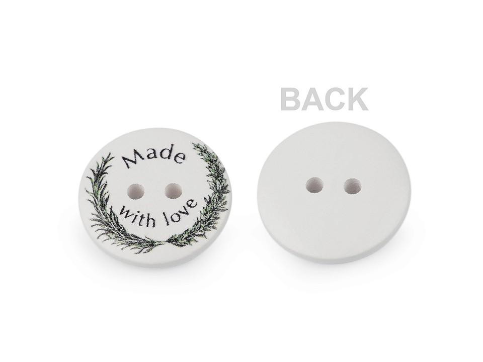 Wooden button Made with love 23mm - white