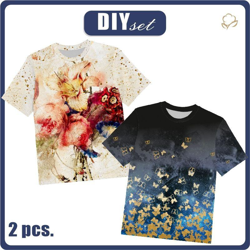 2-PACK - KID’S T-SHIRT - BUTTERFLIES / WATERCOLOR FLOWERS pat. 5 - sewing set