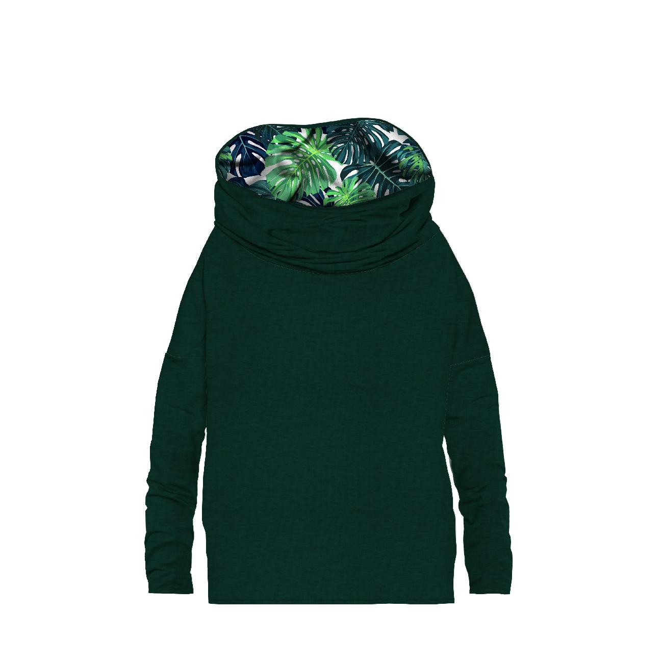 SNOOD SWEATSHIRT (FURIA) - MELANGE BOTTLE GREEN / MONSTERA 2.0 - sewing set