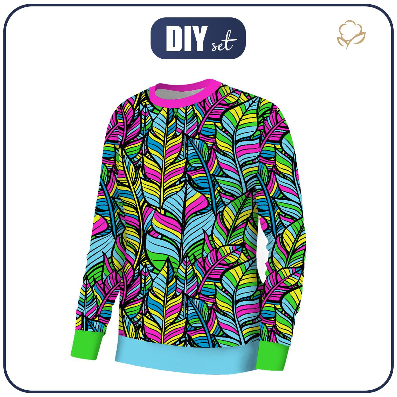 WOMEN'S SWEATSHIRT (HANA) BASIC - NEON LEAVES - sewing set