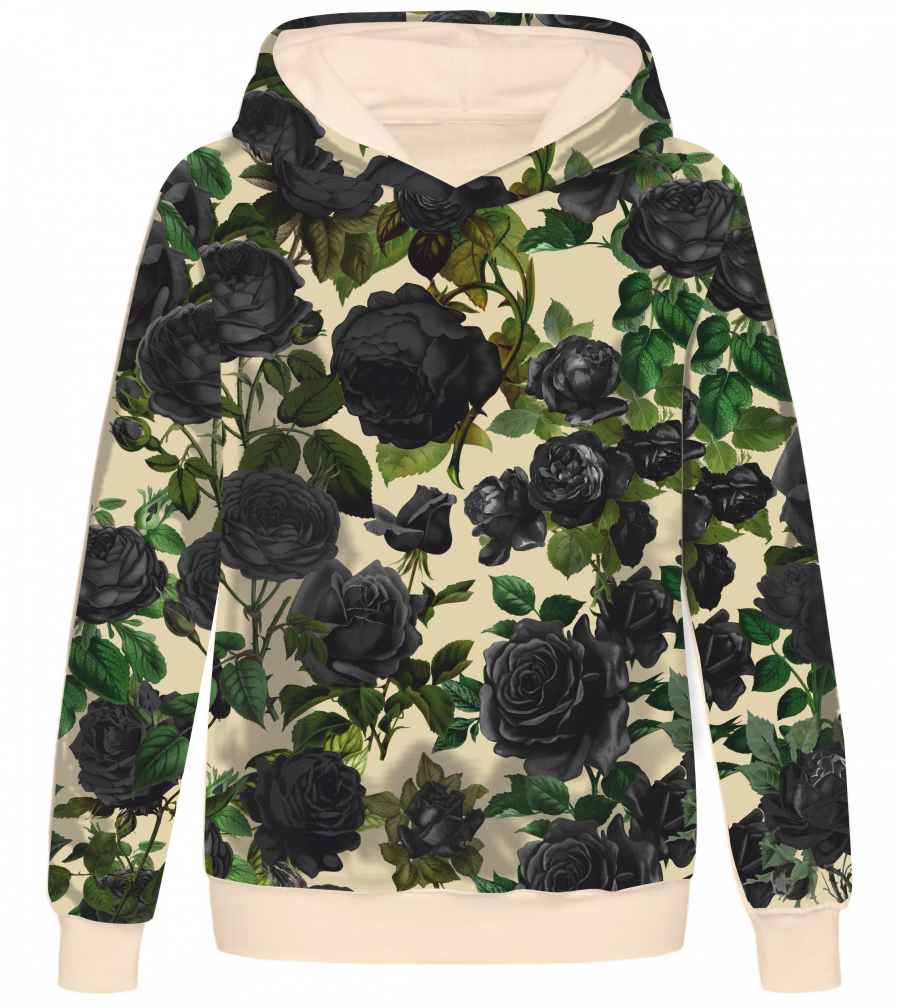 CLASSIC WOMEN’S HOODIE (POLA) - BLACK ROSES - looped knit fabric ITY